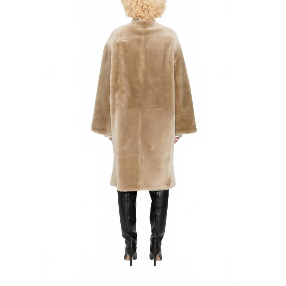 NEW TOTEME collarless shearling coat in rye - Picture 2 of 5